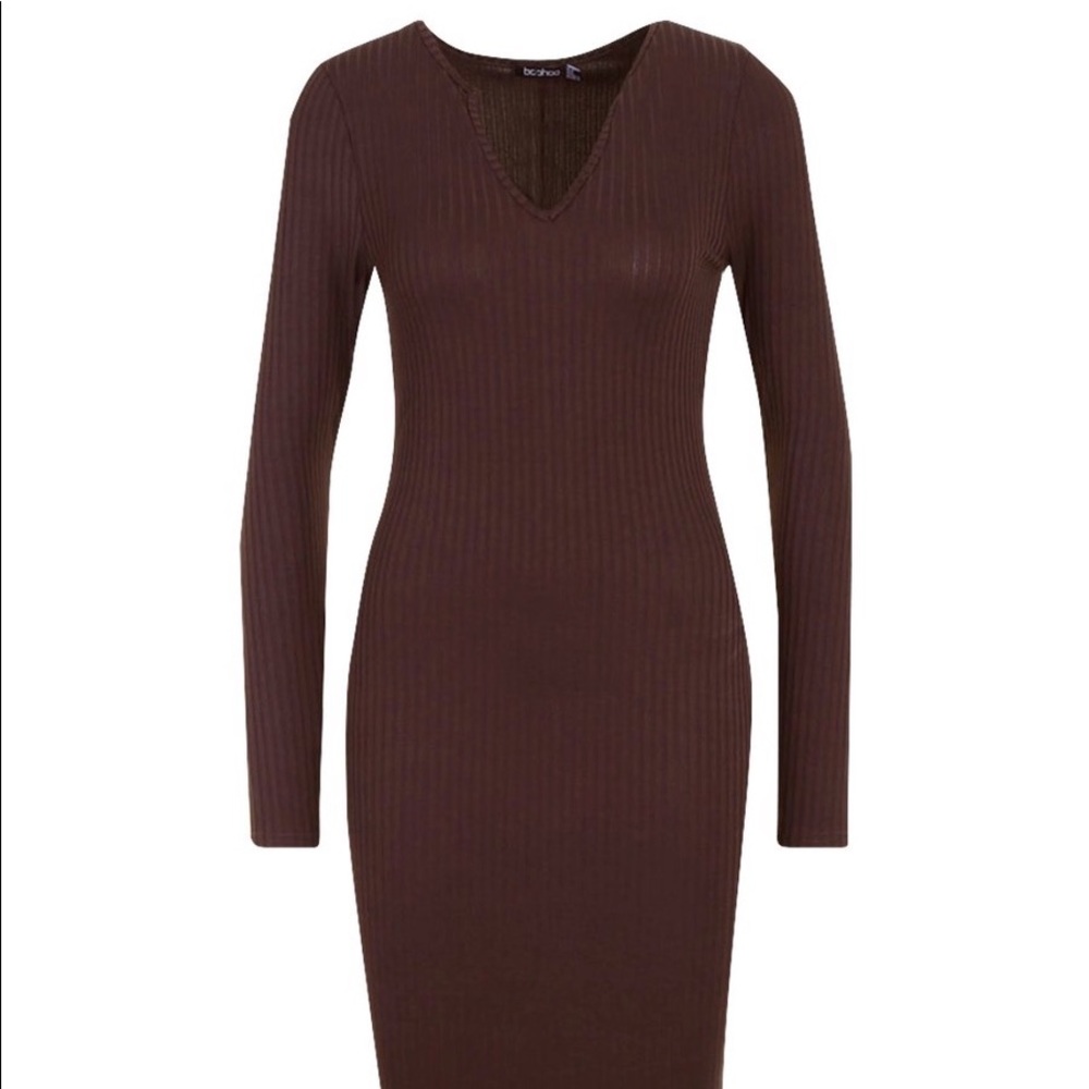 Jumbo Rub Notch Neck Mid Dress (BooHoo)
